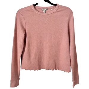 Toad & Co Pink Organic Cotton Long Sleeve Lettuce Hem Cropped T-Shirt Small